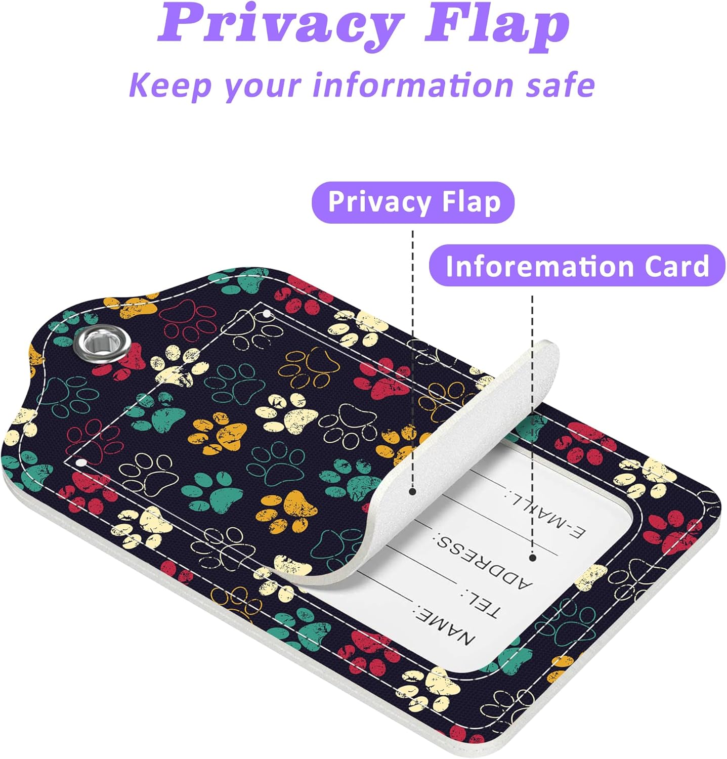 Luggage Tags for Suitcase Cute Cat Dog Paws 2 PCS Leather Travel Cruise Luggage Tag with Stainless Steel Loop Name ID Label Privacy Cover for Women Men Travel Bag Labels Set