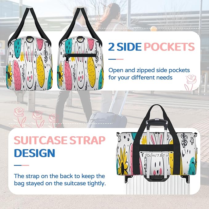 Rabbit Travel Duffle Bag for Men Women, Lightweight Sport Gym Bag Tote Overnight Weekender Carry on Tote