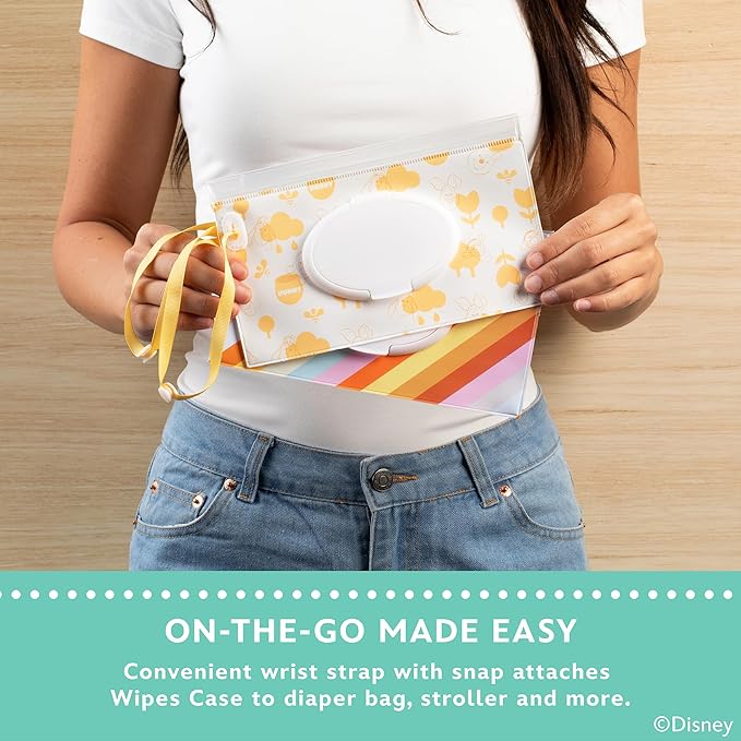 Disney Baby by J.L. Childress Reusable Wet Wipes Case Pouch - Refillable Baby Wipes Dispenser, Travel Essential for On the Go, Portable Holder with Wrist Strap - Winnie the Pooh, 2 Pack