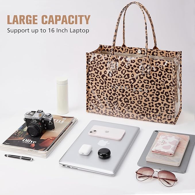 KALIDI PVC Tote Bag Women’s Kraft Paper Work Handbags Purses with Top Handle