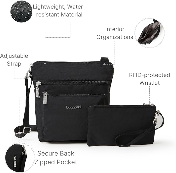 Baggallini Pocket Crossbody Bags for Women 8x8 Small Lightweight Durable Water-resistant Travel Purse W/Rfid