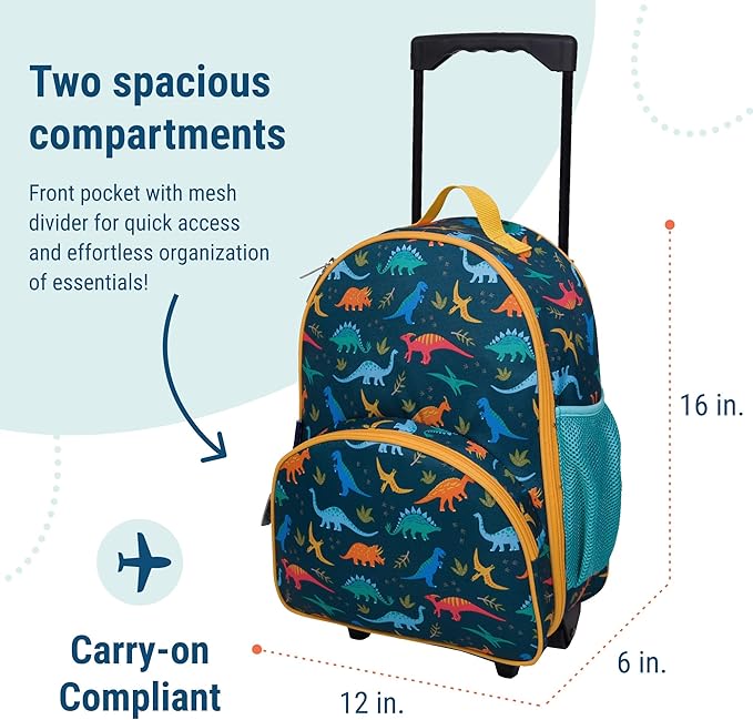 Wildkin Kids Rolling Luggage – Carry-On Size for School & Overnight Travel