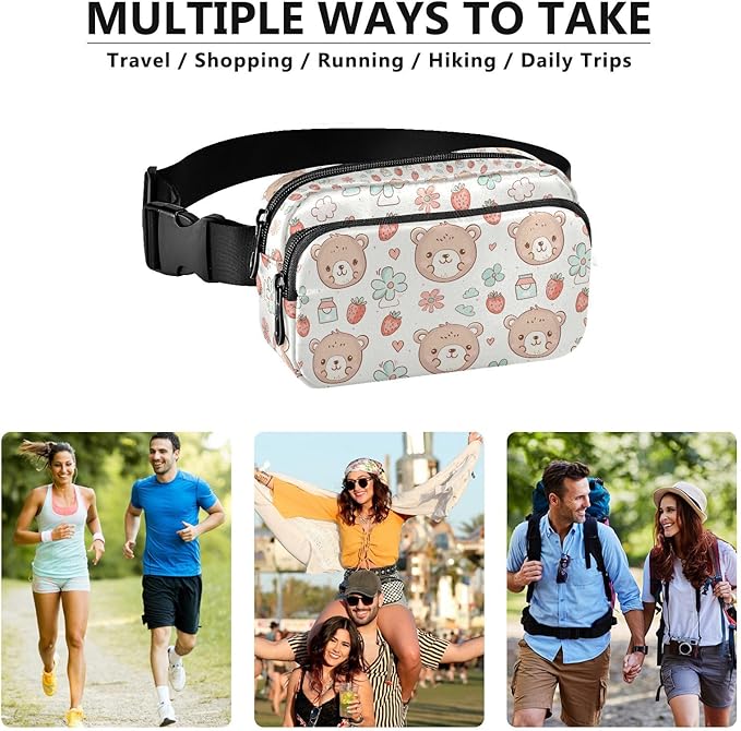 Kawaii Bear Strawberry Fanny Pack for Women Men Water Resistant Fashion Waist Packs with Adjustable Strap Belt Bag for Travel Workout Jogging Hiking 21220259