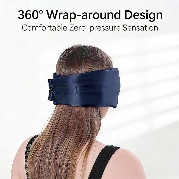 100% Mulberry Silk Sleep Mask for Women & Men – 22 Momme 6A Grade, 3D Contoured Total Blackout Eye Mask for Side Sleepers, Eyelash Extensions, Adjustable Strap, Breathable Blindfold (Navy Blue)