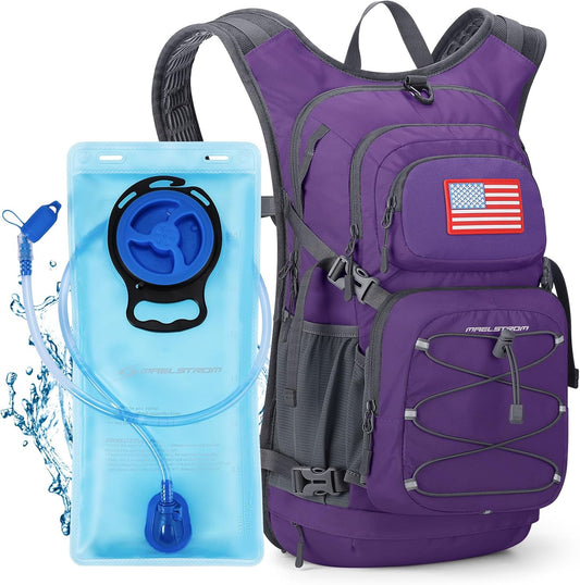 Maelstrom Hydration Hiking Backpack with 2L/3L Water Bladder, High Flow Bite Valve Camping Daypack Lightweight