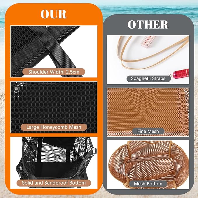 Women's Mesh Beach Bag, Stylish Beach Tote for Swimming, Travel & Vacation Essentials, Lightweight Design for Poolside