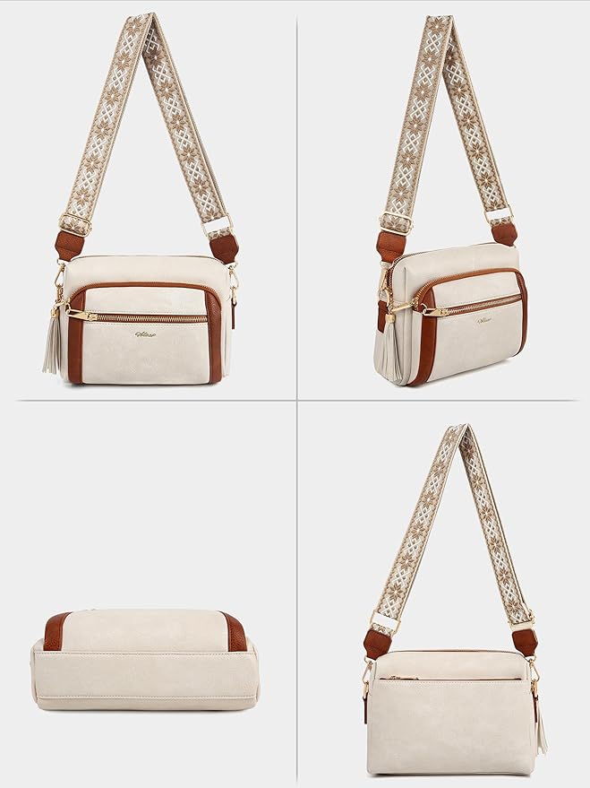 Small Leather Crossbody Bags for Women Anti theft Purses and Handbag Shoulder Hangbag with Wide Strap Tassel