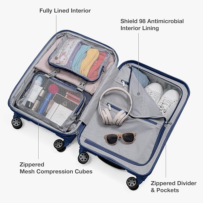 Traveler's Choice Pagosa Hardshell Expandable Luggage with Spinner Wheels, Navy, 3-Piece Set (22/26/30)