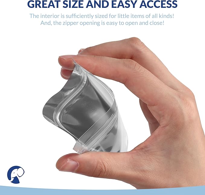 Mylar Bags with Zipper Seal 3.3 x 5.5” | 100 Bags | Resealable Heat Seal Bags for Candy and Food Packaging, Medications and Vitamins | Plastic and Aluminum Foil Packets for Liquid and Solids