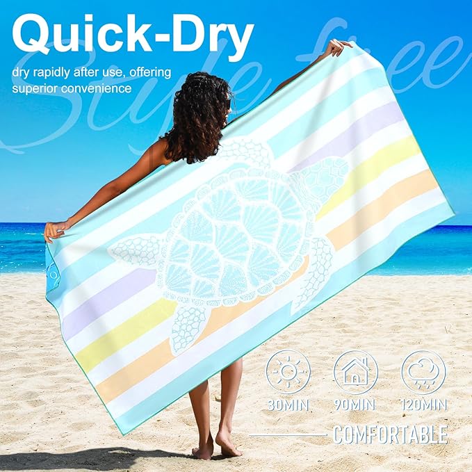 Lightweight Thin Microfiber Beach Towel Oversized Quick Dry Compact Sandproof Clearance Towels Sand Free Camping Swimming Pool Easy Pack Travel Accessories Essentials Women Adults Turtle Green