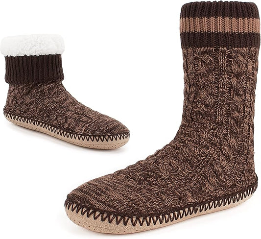 Cozylook Mens Slipper Socks Fleece Lined Non-slip Soles, Winter Soft Thick Cozy Home Boots, Warm Fuzzy House Shoes Indoor