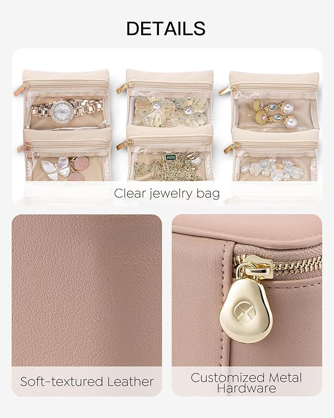 Vlando Jewelry Box with 12 Velvet Jewelry Bags Travel Jewelry Case for Girls Jewelry Organizers Necklace Rings Earrings Storage Bags Christmas Gifts Bridal Shower Gifts- Khaki