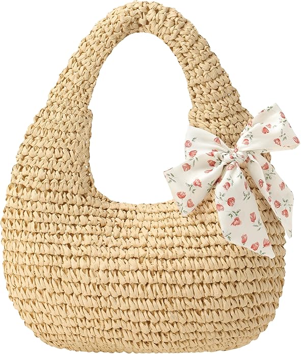 Beach Bags for Women - Handmade Straw Clutch Purses for Women Handbag Zip Closure Tote Bag Lightweight