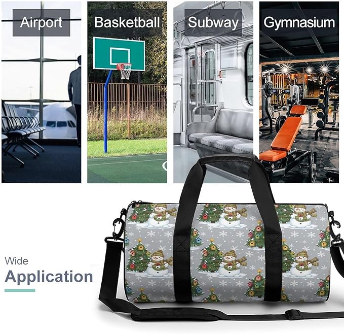 Unisex Foldable Gym Bag Christmas Tree Snowman Lightweight Travel Sports Bag Workout Yoga Dance Bags Overnight Weekender Bags