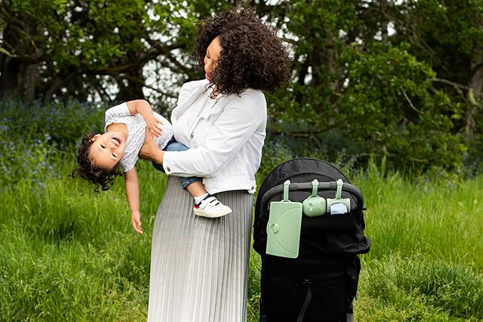 Ubbi On-The-Go Dual Pacifier Holder, Keep's Baby's Binkies Clean and Accessible, Portable for Travel, Diaper Bag Accessory Must Have for Newborns, Sage Green