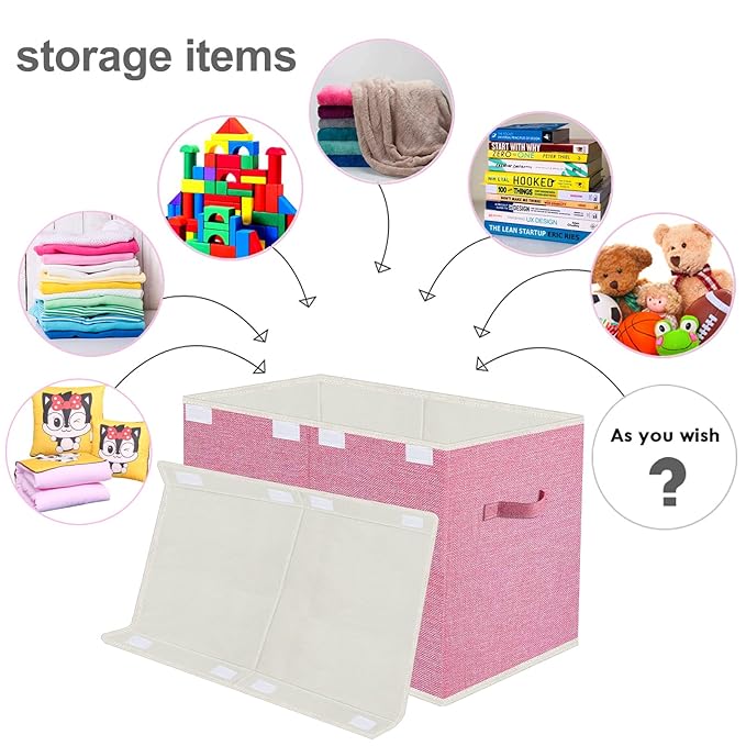 VERONLY Large Collapsible Toy Storage Box with Lid & Handles - Kids Organizer Chest for Toys, Clothes, Blankets (Pink, Nursery, Playroom, Bedroom)-24.5''×13''×16''