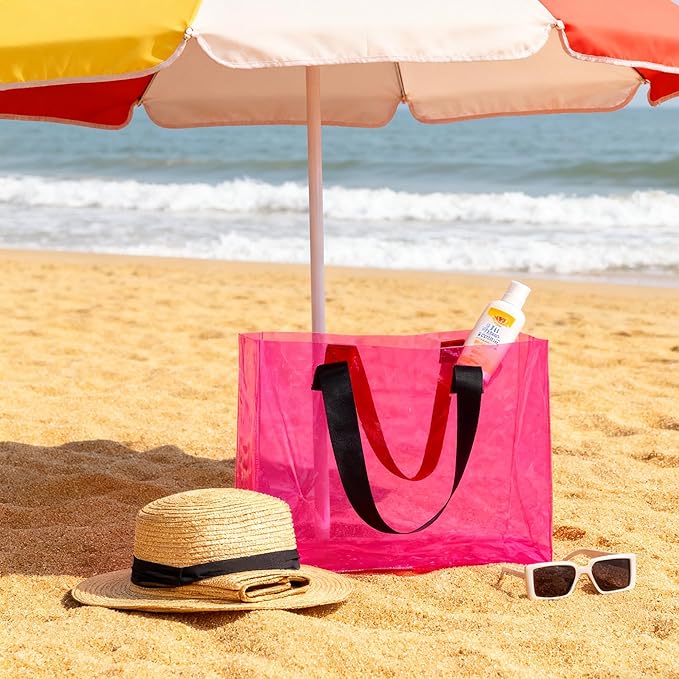 Holographic PVC Beach Bag Waterproof - 18×13×6inch Large Clear Tote for Women Men Pool Travel Sandproof Carry All