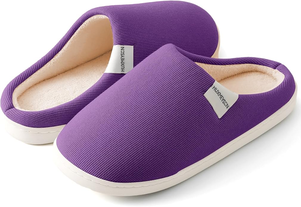 HUXMEYSON Slippers for Women, Womens Slippers Indoor Outdoor with Memory Foam, Cozy & Warm House Slippers for Woman with Anti-Slip Rubber Sole