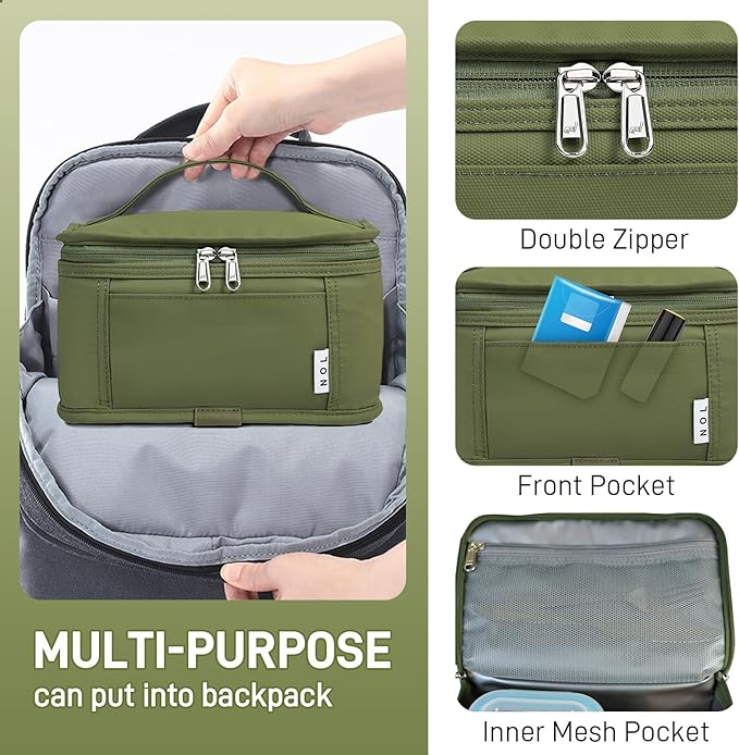 NOL Natural Organic Lifestyle Small Lunch Bag Mini Lunch Box Insulated Lunch Bag for Men/Women Leakproof Cooler Tote Bag Lightweight Nylon Waterproof Lunch Box For Work, Amy green