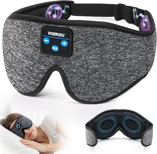 Voerou Sleep Headphones Sleep Mask Bluetooth 5.4 Earphones, Sleeping Headphones Eye Masks for Men Women, 100% Black Out Eye Covers for Sleeping, Relaxation Christmas Tech Gifts for Teen Boys Mom Dad