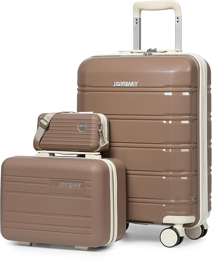 Joyway 20 Inch Carry On Luggage with TSA Lock, Durable Hardshell Suitcase for Travel, Unisex Checked Set for Men and Women Chocolate
