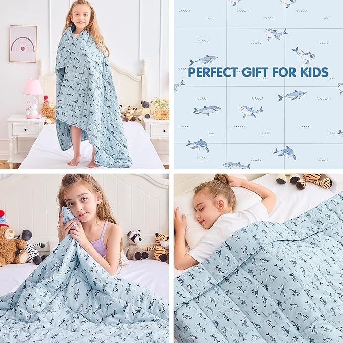 yescool Shark Weighted Blanket 5 Pounds Cooling Weighted Lap Blanket, Heavy Blanket for Sleeping, Weighted Throw Blanket Gifts for 40-60lbs, 36"x48"