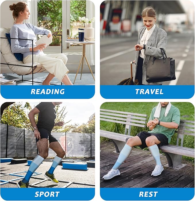 fenglaoda 3 Pairs Compression Socks for Women & Men Knee High Nurse Pregnant Cute Medical Running Travel Athletic