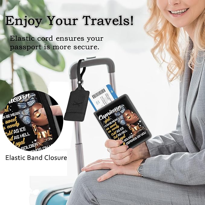 Passport Holder Women Wallet with Luggage Tag, Leather Passport Cover with RFID Blocking, Travel Accessories Multi Card Slot Passport Case for Men，Black Women Inspirational Quotes