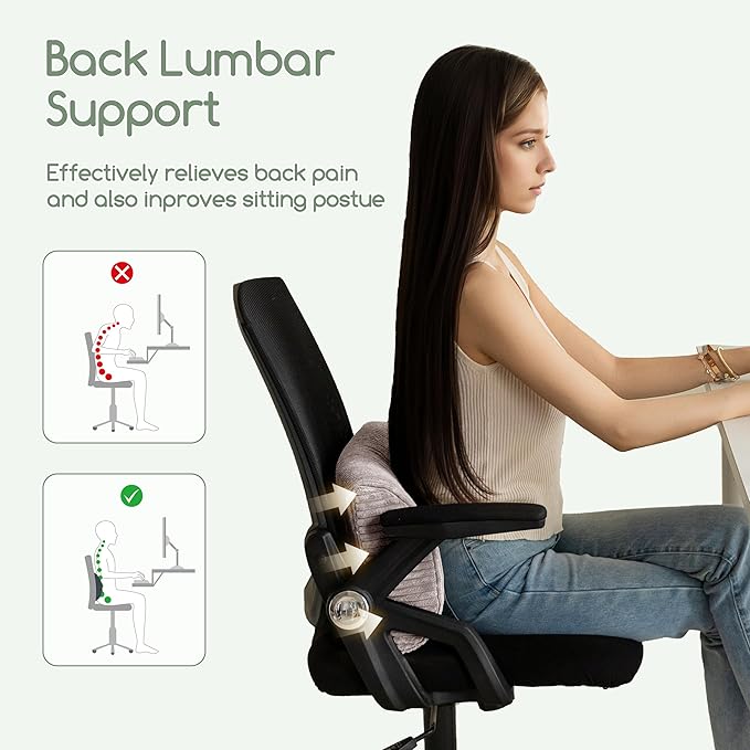 HIGOGOGO Lumbar Support Pillow for Recliner Chair/Accent Chair/Couch, Memory Foam Back Support Cushion for Elderly, Recliner Cushions for Back Rest, Pain Relief, Reading, Washable Cover, Grey