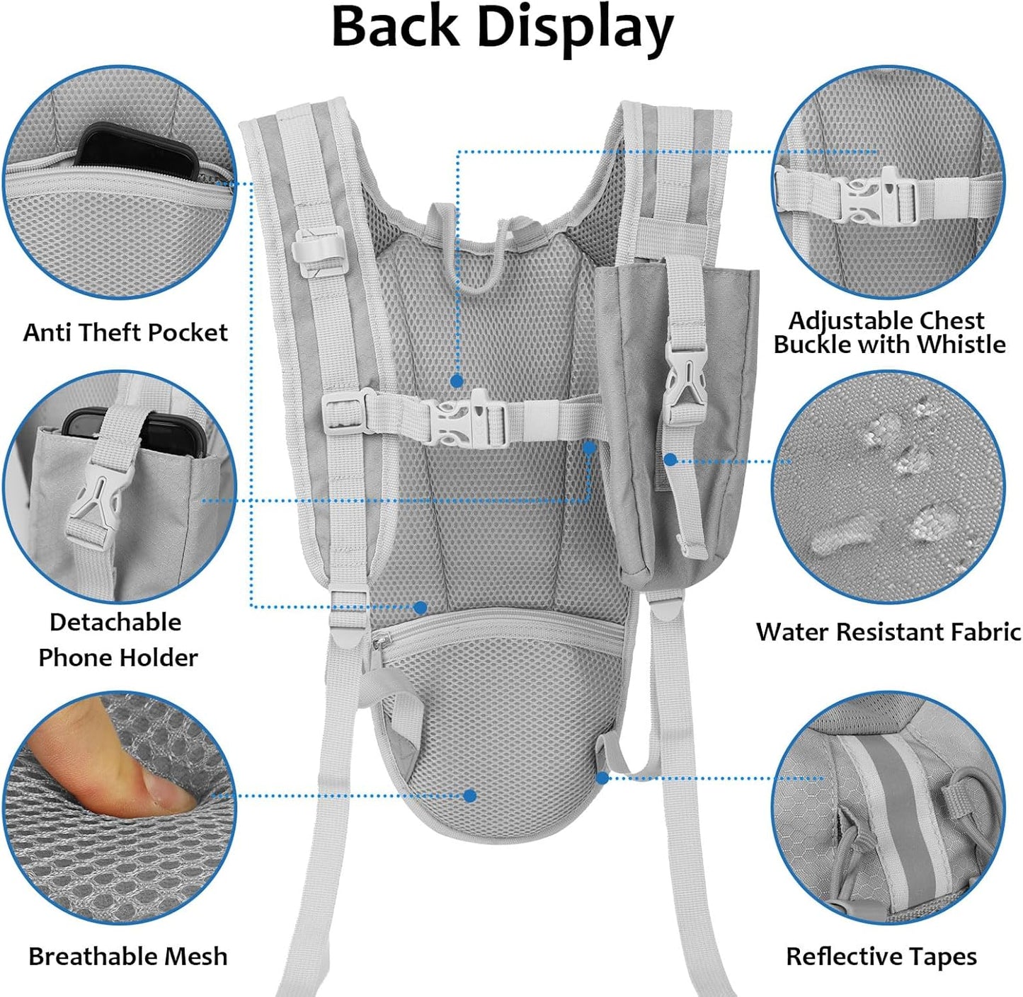 Lightweight Hydration Backpack 2L Water Bladder Pack for Running, Cycling, Hiking – Anti-Theft Water Backpack with Phone Holder, Trekking Pole Holder & Reflective Strips for Men & Women