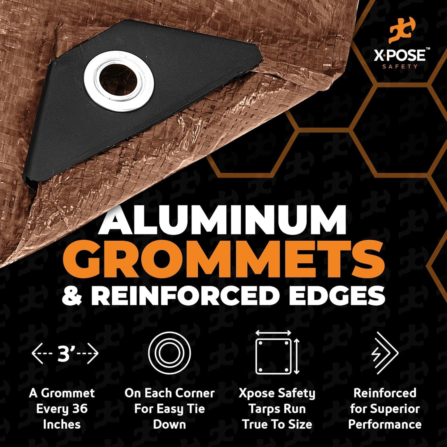 Multipurpose Protective Cover Brown Poly Tarp 15' x 30' - Durable, Water Resistant, Weather Resistant - 5 Mil Thick Polyethylene - by Xpose Safety