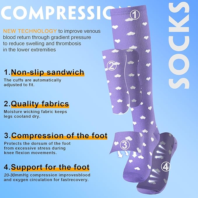 bropite Flora Compression Socks for Women & Men-Knee high 6 Pairs 20-30mmhg Support Running Nurse Travel