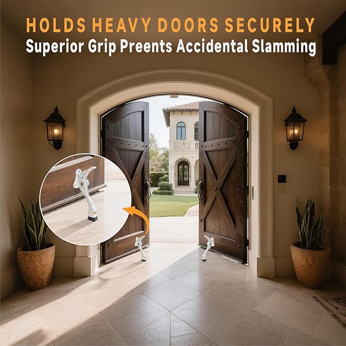 GoldPig Door Stoppers,1 Pack Kickdown Door Stop with One-Touch semi-Automatic White Door Stopper Adjustable Height and Rubber Tip 4 Inches, Heavy Duty Door Stops, Door Holder (White)