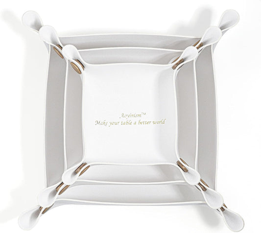 Leather Valet Tray, Premium Catchall Trays, Jewelry Trays, Decorative Desk Organizer,Folding Travel Organizer,Office/Home Organization Trays (Large Medium and Small, 3PCS)(White)