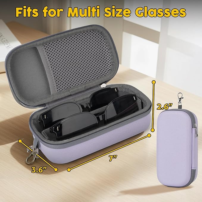 Double Eyeglasses Case,Hard Shell Glasses Case Travel Sunglasses Organizer with Adjustable Slot & Clip for Men Women