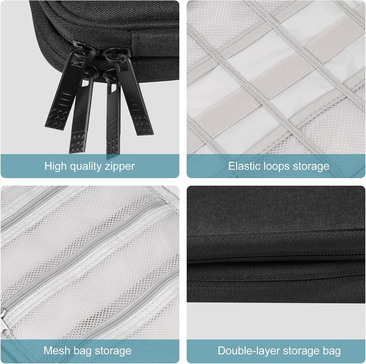 Electronic Accessories Organizer Carry Bag, Travel Cable Storage Case Portable Waterproof Double Layers All-in-One Storage Bag for Cord, Charger, Earphones, U Disk, USB Cable (L)