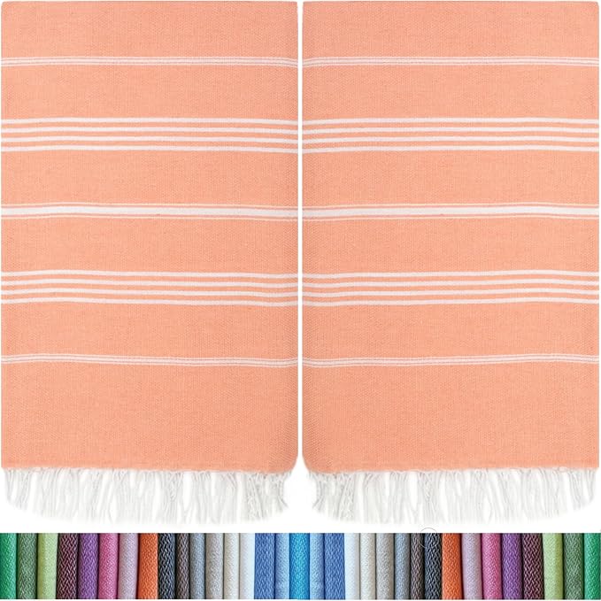 HAVLULAND |Pack of 2| Turkish Beach Towels Oversized 39x71, 100% Turkish Cotton Sand Free Quick Dry Absorbent Towel Travel Blanket for Adults Beach Gift Beach Essentials - Salmon