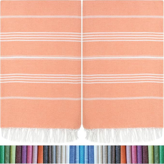 HAVLULAND |Pack of 2| Turkish Beach Towels Oversized 39x71, 100% Turkish Cotton Sand Free Quick Dry Absorbent Towel Travel Blanket for Adults Beach Gift Beach Essentials - Salmon