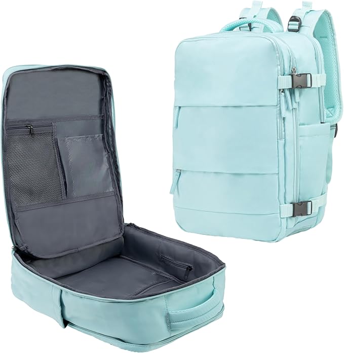 (Not Made In China) Travel Backpack For Men and Women, Airline Approved Carry On Bag w/Shoe Compartment, Holds 15.6" Laptop, USB Charging Port (Columbus, Mint, 2 Pack)