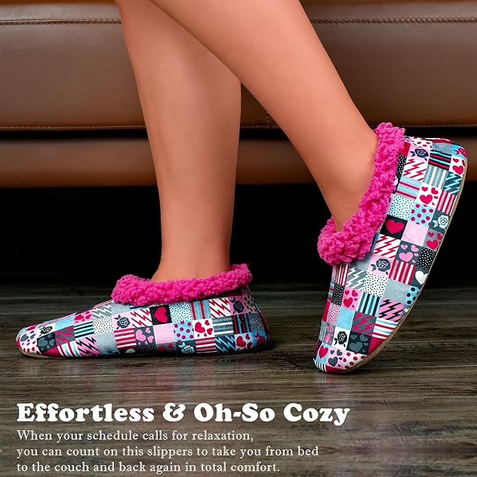 Soft Fuzzy Slippers for Women Indoor, Warm Furry House Sock Shoes Fluffy Lined, Bedroom Booties Non-Slip Gripper Soles, Winter Cozy Christmas Gifts