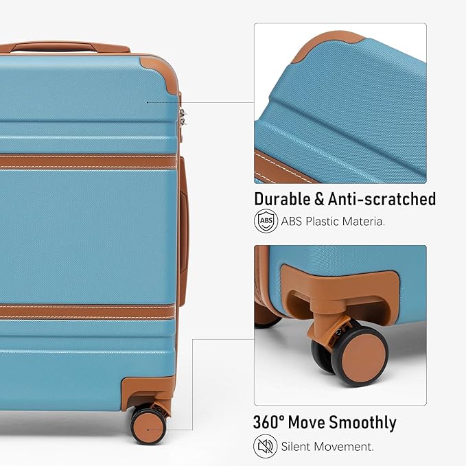 LONG VACATION Carry On Luggage Set 3 Piece, 20 Inch ABS+PC Hardshell Carry on Suitcase with Spinner Wheels TSA Lock & YKK Zipper