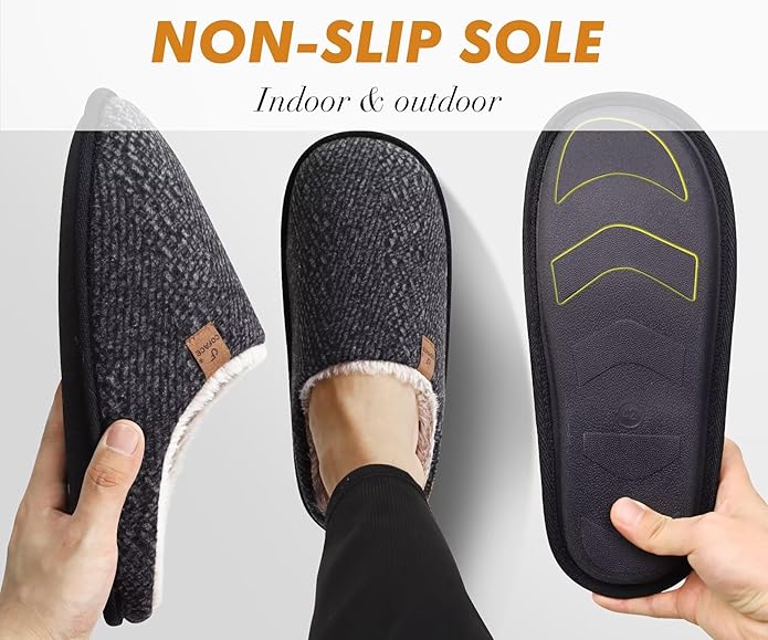 COFACE Mens Cozy Memory Foam Scuff Slippers Casual Slip On Warm House Shoes Indoor/Outdoor Sandal Slippers With Arch Support Rubber Sole Size 7-15
