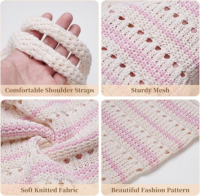 Sightor Crochet Tote Bag, Mesh Beach Bag Knit Summer Hobo Bag Vacation Boho Tote Bag for Women