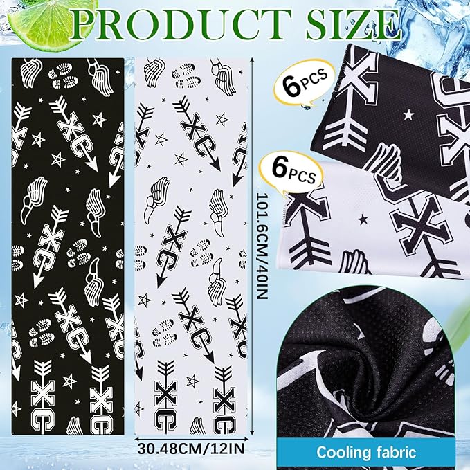 12 Pack Cross Country Cooling Towel Set, 40 x 12 Inches Sports Cooling Towels with Arrow Pattern Designs, Cross Country Running Gifts for Friends, Runners, Teams, or Race Day Gifts