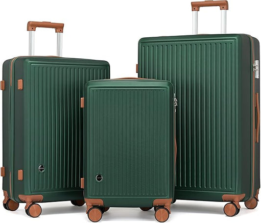 Luggage Sets with Spinner Wheels, 3 Piece Suitcase Set for Women,Hardside Luggage set Clearance with TSA Lock,Hard Shell Rolling suitcase,Hard Case for Travel(Green, 3PCS Set)
