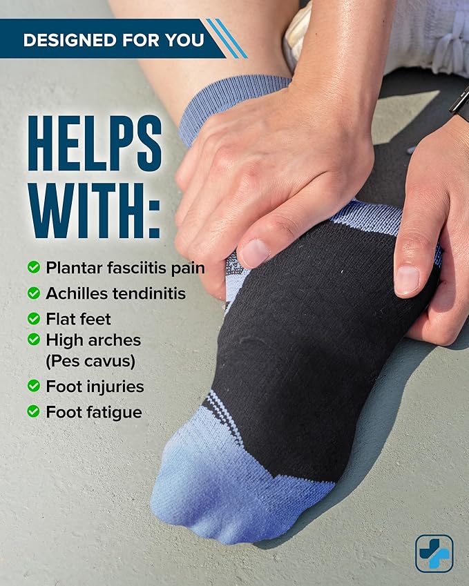 Doctor's Select Plantar Fasciitis Socks - 2 Pairs | Compression Crew Socks for Plantar Fasciitis Relief | Arch Support Socks