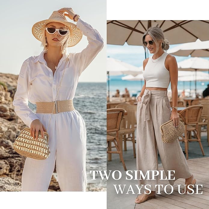 Clothirily Straw Clutch Purses for Women, Cloud Dumpling Woven Bag with Detachable Chain, Beach Crossbody Shoulder Handbag