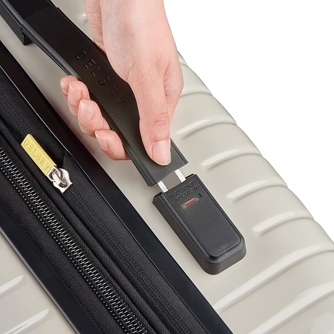 DELSEY PARIS Cruise 3.0 Hardside Expandable Luggage with Spinner Wheels, Glossy Ivory, Checked-Large 28 Inch