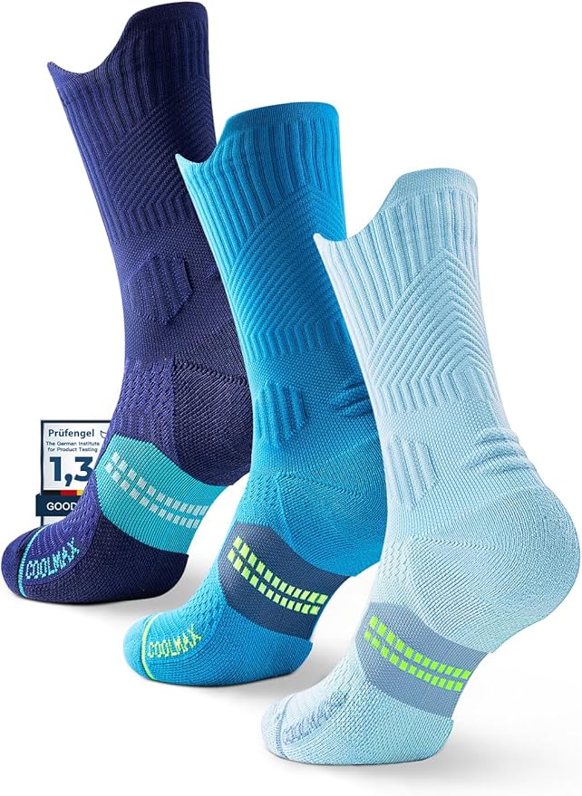 Compression Running Socks, Bamboo Viscose Coolmax Moisture-Wicking Anti-Blister Athletic Hiking Workout Gym Padded