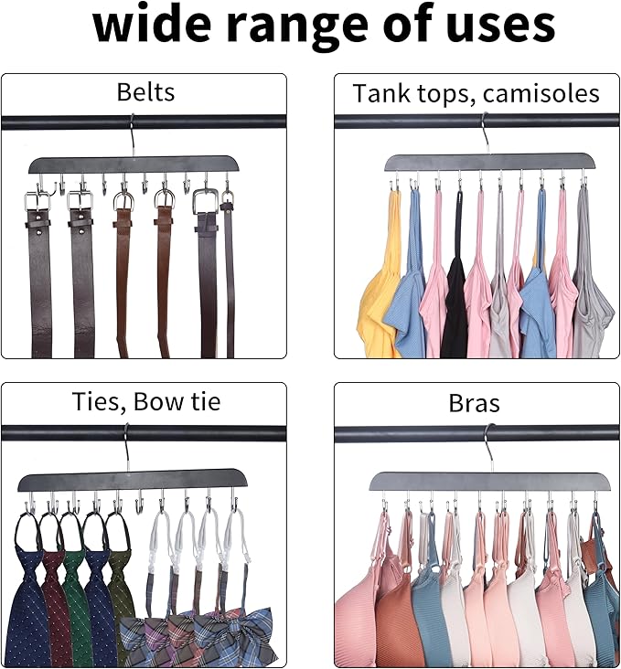 Bra Hangers for Closet Organizer,Tank Top Hanger with 40 Hooks,Space Saving Wooden Adjustable Hangers,Closet Organizers and Storage Suitable for Dorm, Apartments, Tank Tops, Bras, Hats